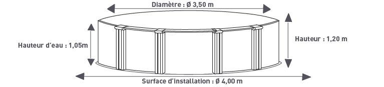 Dimensions de la piscine acier 3.50 x 1.20 graphite